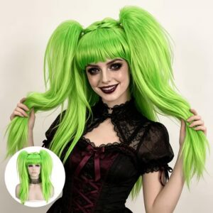 Fluorescent Long Straight Double Ponytail Wig